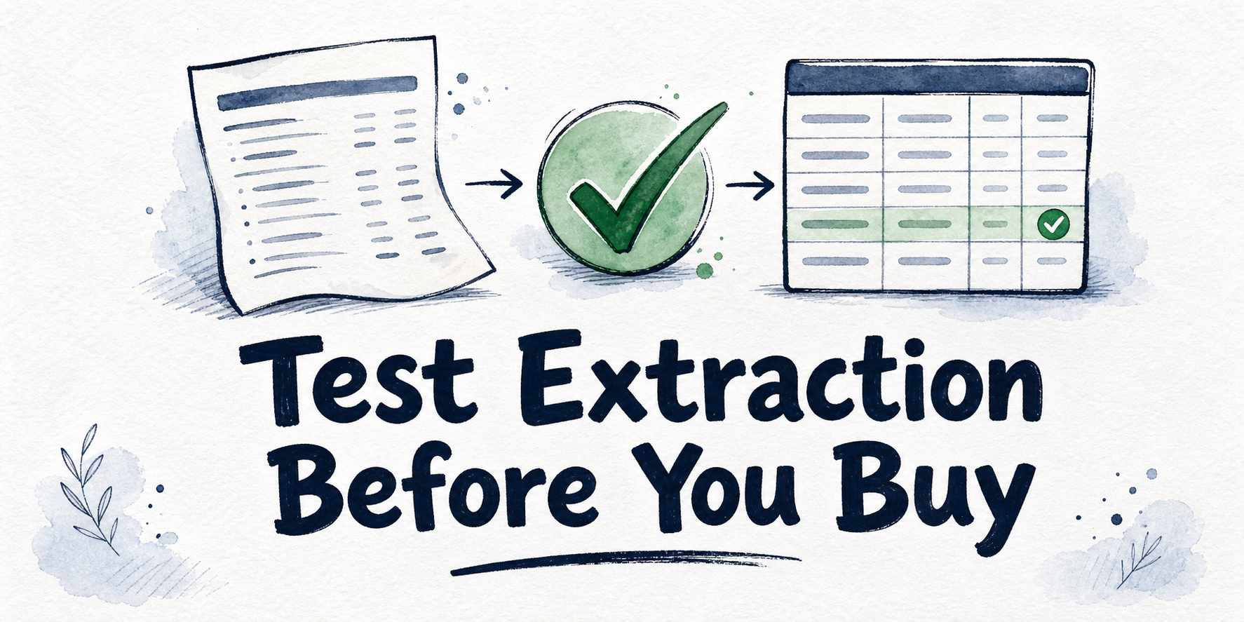 Hand-drawn editorial illustration for How to Test a Bank Statement Extraction API Before You Buy
