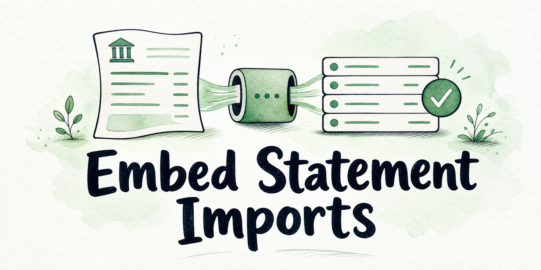 Hand-drawn editorial illustration for How to Embed a Bank Statement API in Accounting Software