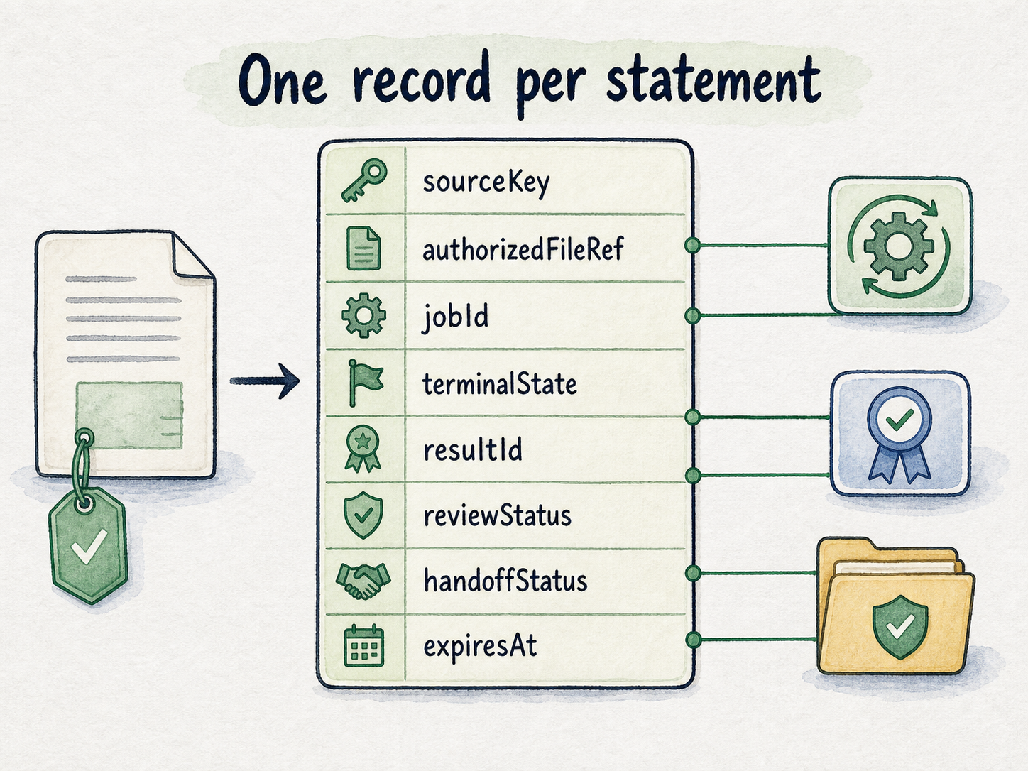 A source-linked manifest record preserves identifiers, decisions, status, and expiry through the workflow.