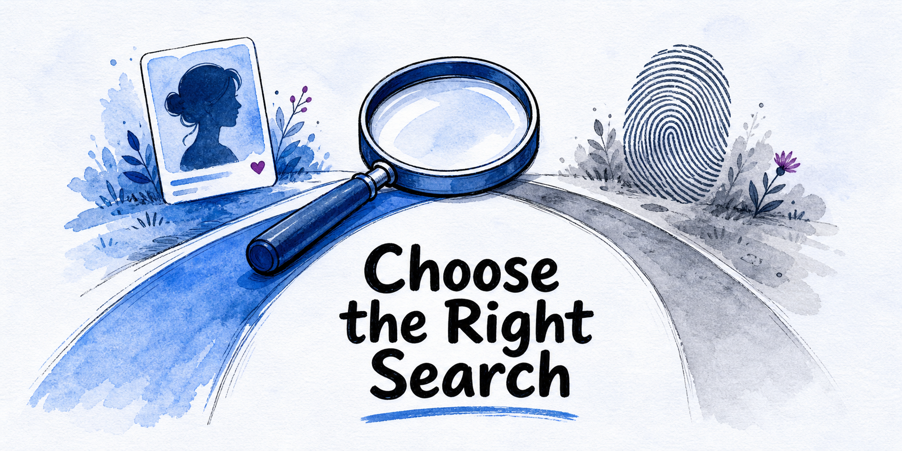 Hand-drawn editorial illustration for CheaterBusting vs Social Catfish: Which Search Fits?