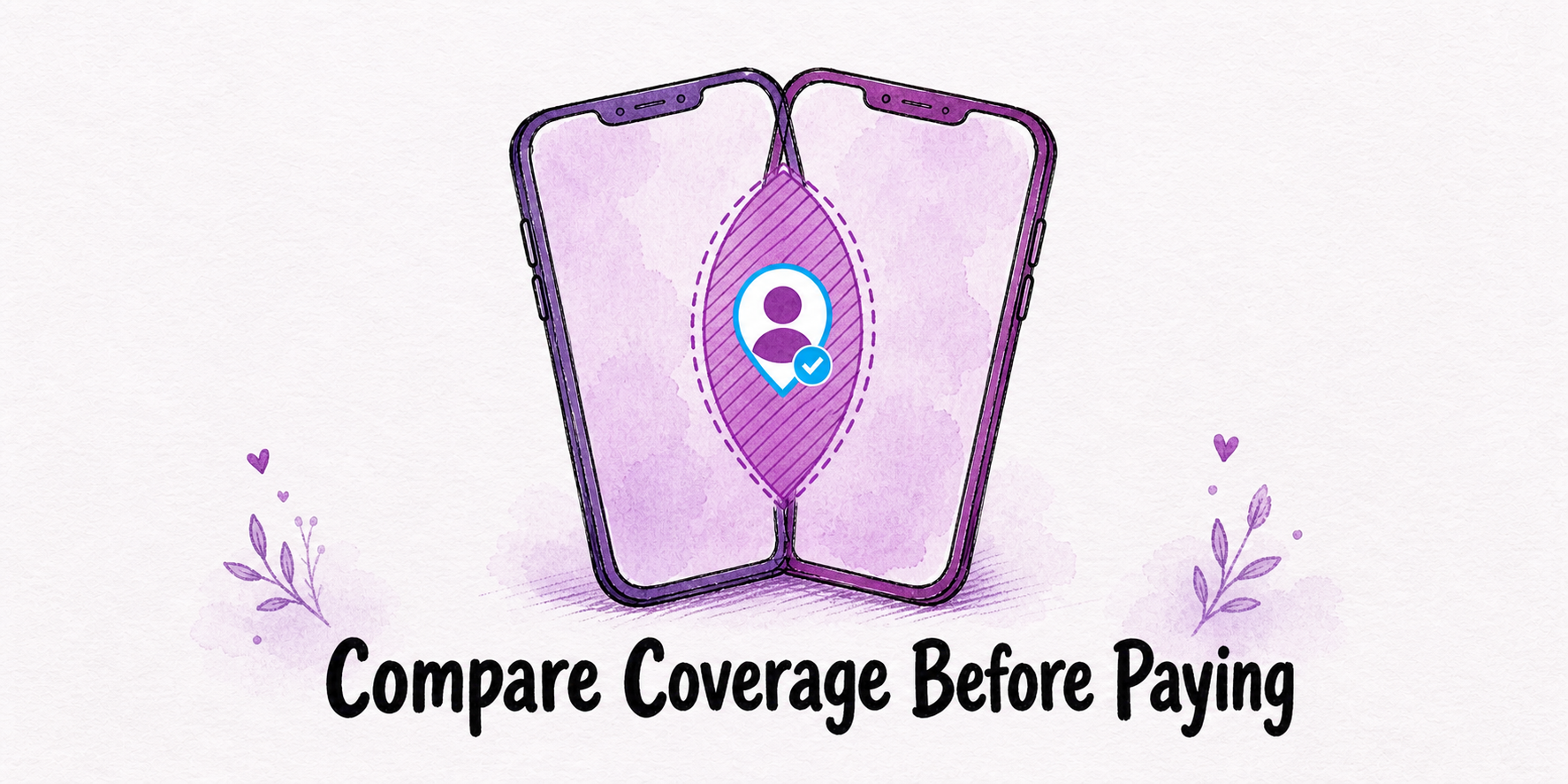 Hand-drawn editorial illustration for Compare Dating-Profile Search Coverage Before You Pay