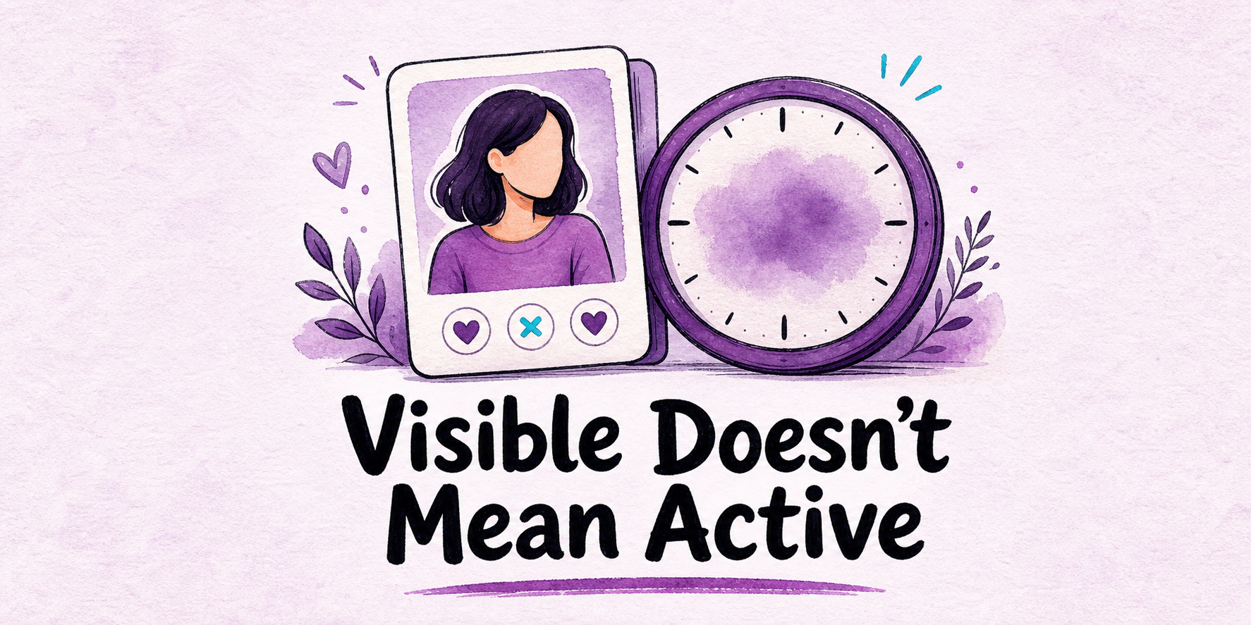 Hand-drawn editorial illustration for Does Tinder Show Inactive Profiles? Visibility Explained