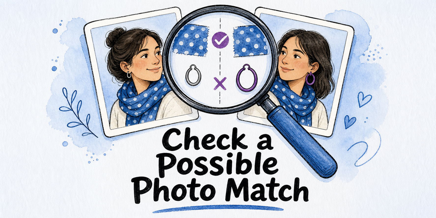 Hand-drawn editorial illustration for How to Check a Similar Dating Profile Photo