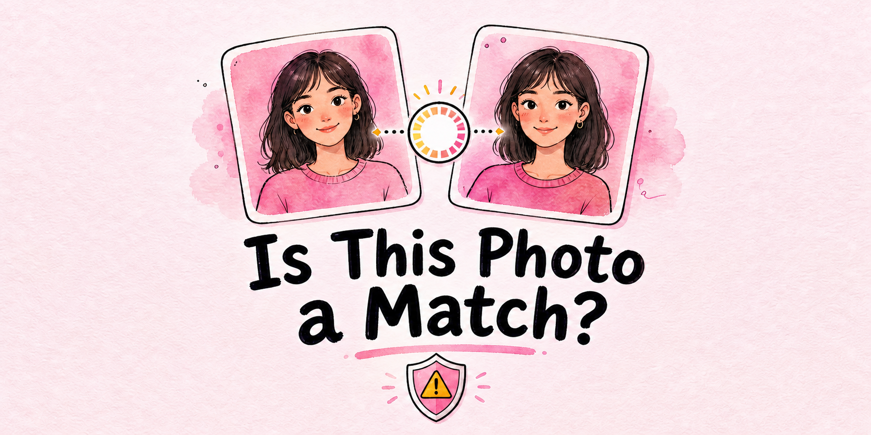 Hand-drawn editorial illustration for How Accurate Is Dating Profile Photo Matching?