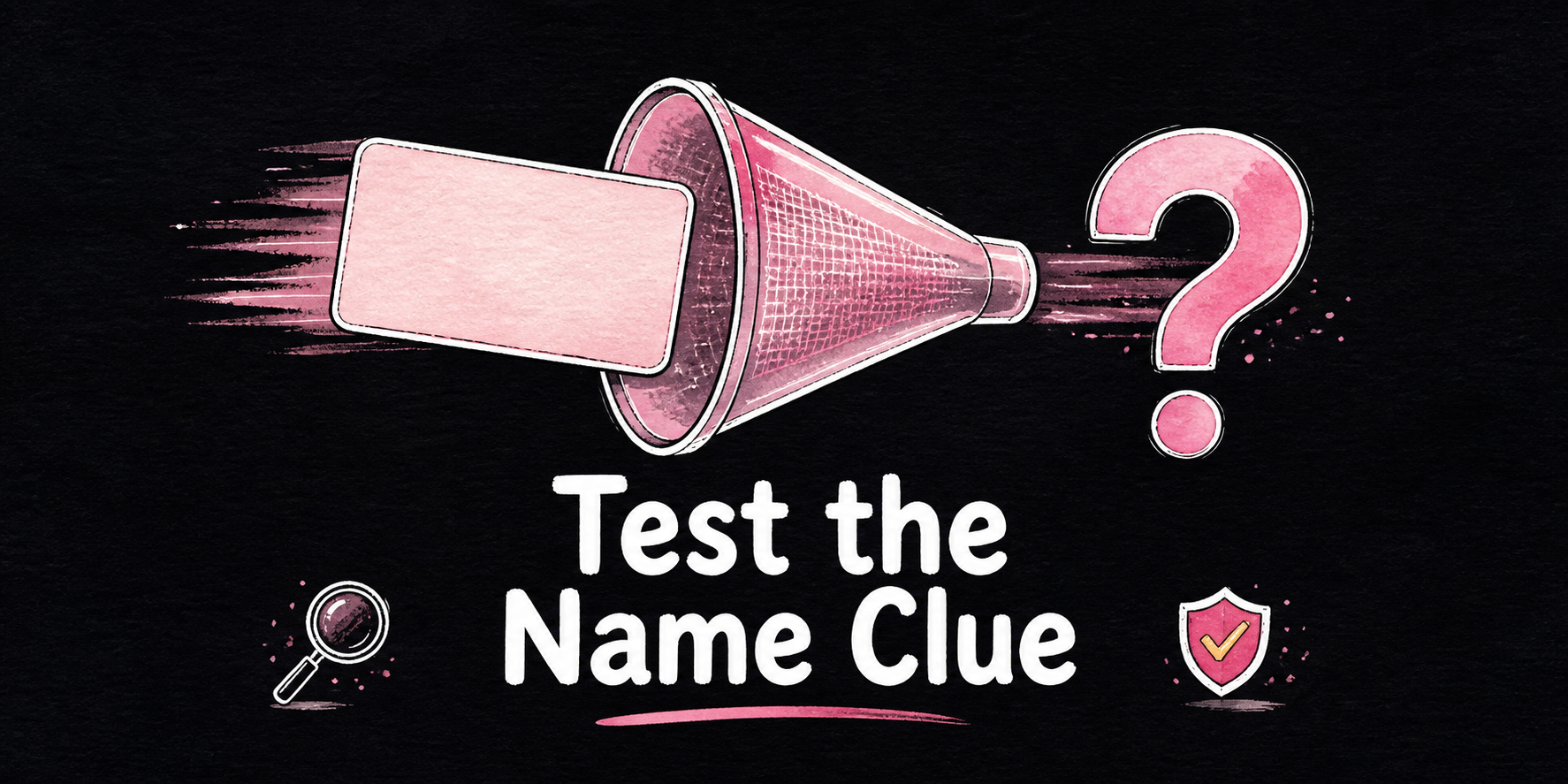 A name card passes through an evidence filter, emerging as a question mark rather than a confirmed profile.